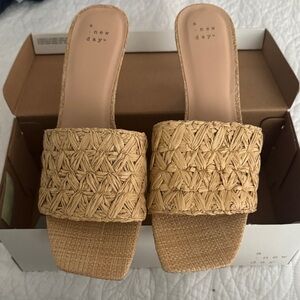 A New Day Beige Woven Slide Sandals